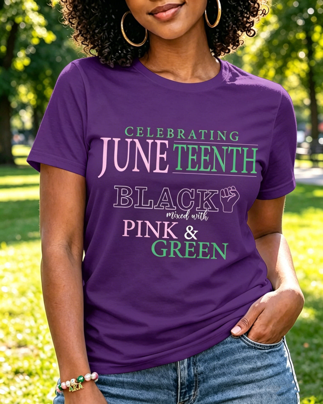 100% Cotton Celebrating Juneteenth AKA colors Crew Neck Short Sleeve Tshirt