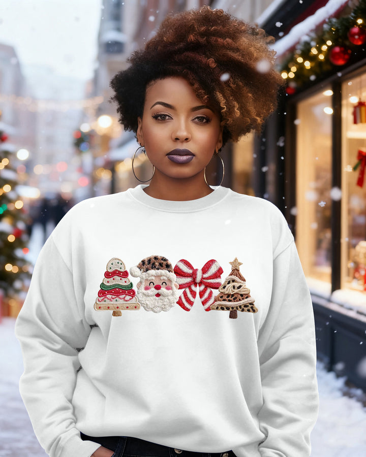 Christmas Season Leopard Santa Crewneck Long Sleeve Sweatshirt