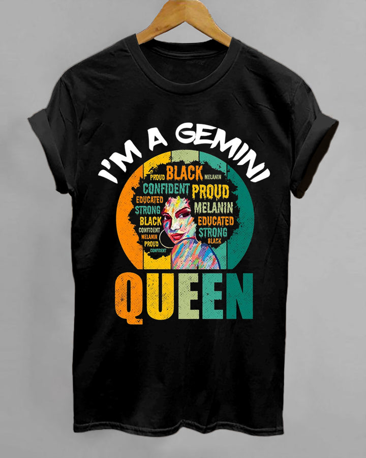 Gemini Afro Girl Queen Traits Astrological Zodiac Sign Print Cotton Short Sleeve T-Shirt