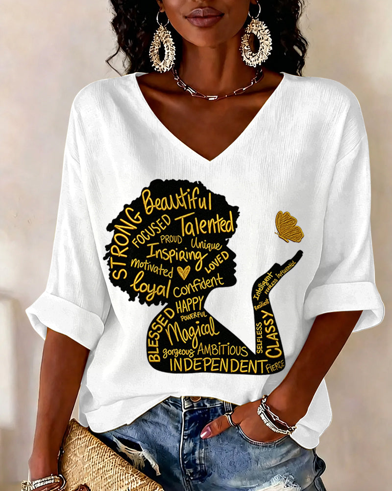 Black Girl Magic V-neck Half Sleeved Loose Top