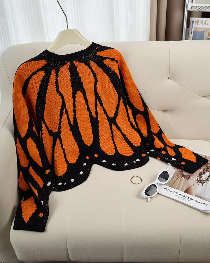 Women's Trendy Butterfly Wings Knit Cardigan, Front Open V Neck, Bat Sleeve Short Design