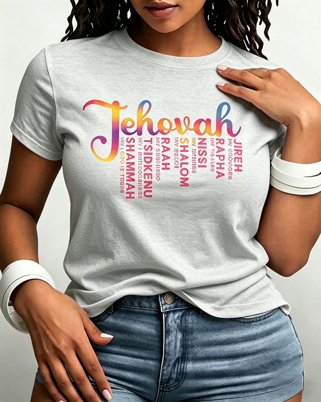 100% Cotton Names of God Letter Crew Neck Short Sleeve Tshirt