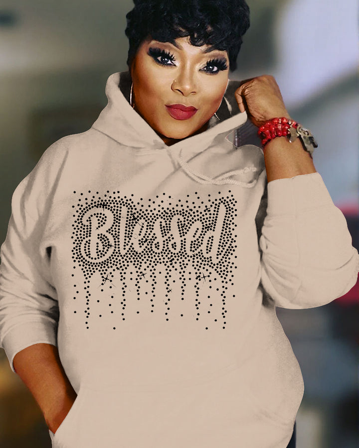 Blessed Rhinestone Printing Long Sleeve Hoodies