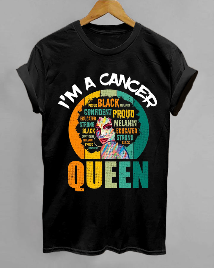 Cancer Afro Girl Queen Traits Astrological Zodiac Sign Print Cotton Short Sleeve T-Shirt