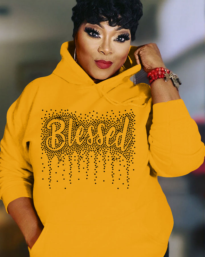 Blessed Rhinestone Printing Long Sleeve Hoodies