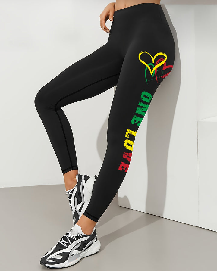 Reggae Heart One Love High-waisted Fitted Stretchy Leggings