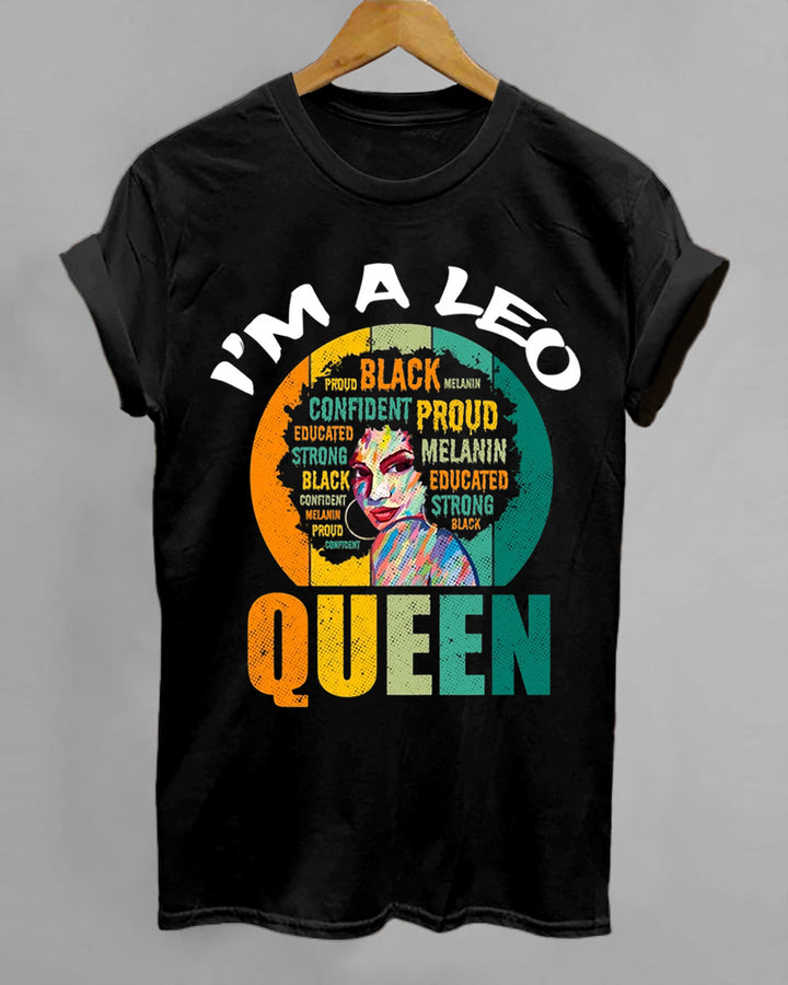 Leo Afro Girl Queen Traits Astrological Zodiac Sign Print Cotton Short Sleeve T-Shirt