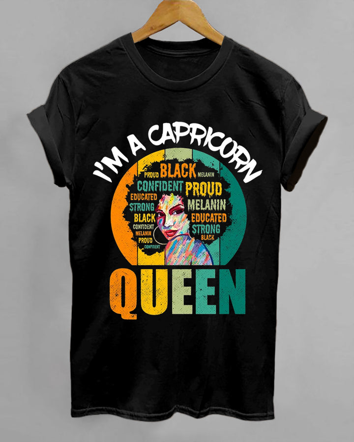 Capricorn Afro Girl Queen Traits Astrological Zodiac Sign Print Cotton Short Sleeve T-Shirt