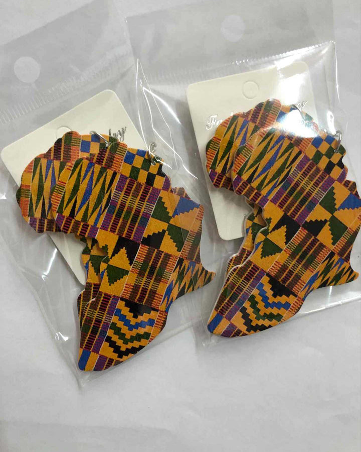 African Map Ankara Totem Earrings