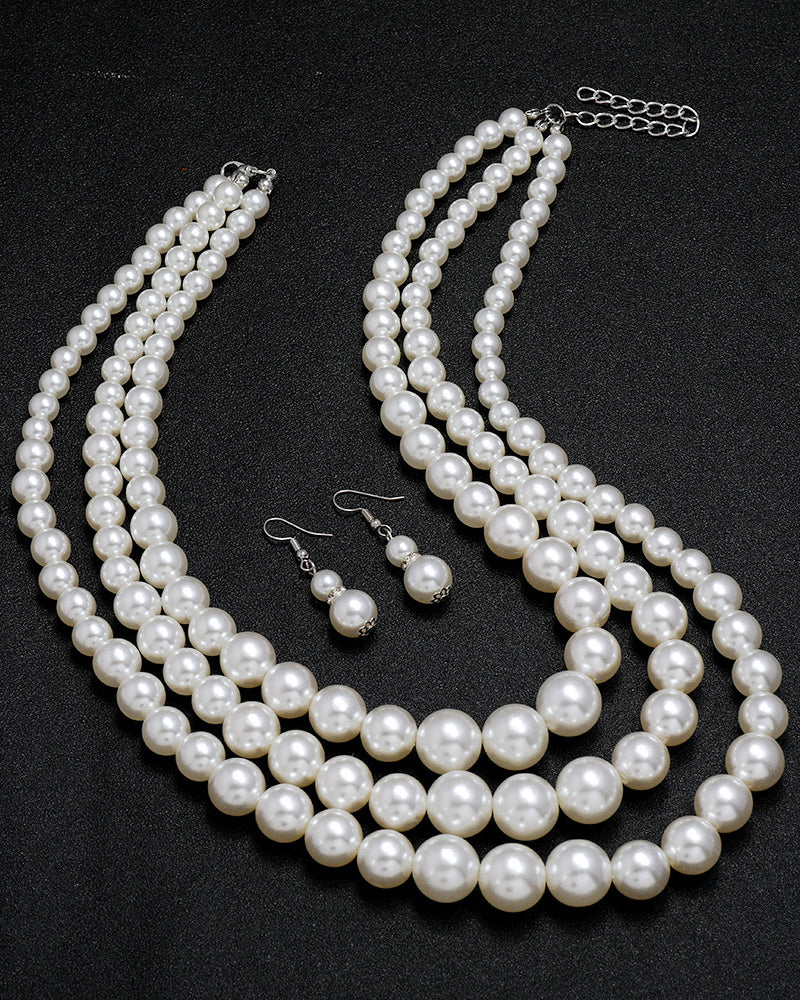 Elegant Multi-Layer Pearl Necklace Earrings