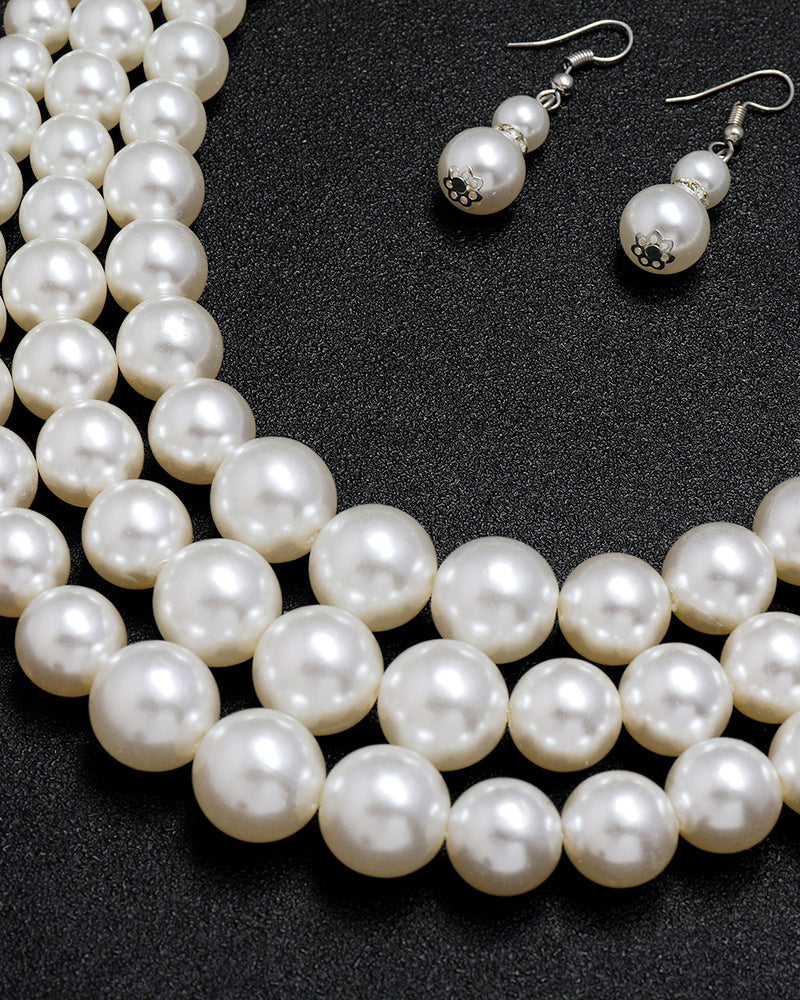 Elegant Multi-Layer Pearl Necklace Earrings
