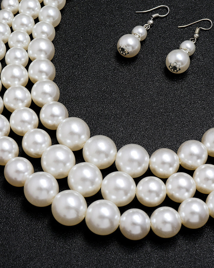 Elegant Multi-Layer Pearl Necklace Earrings