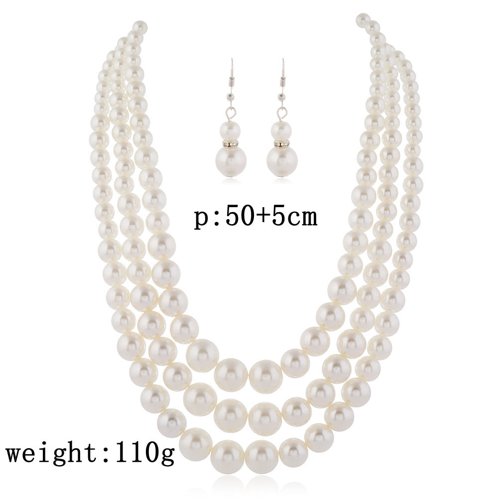 Elegant Multi-Layer Pearl Necklace Earrings