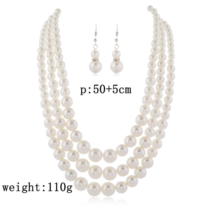 Elegant Multi-Layer Pearl Necklace Earrings
