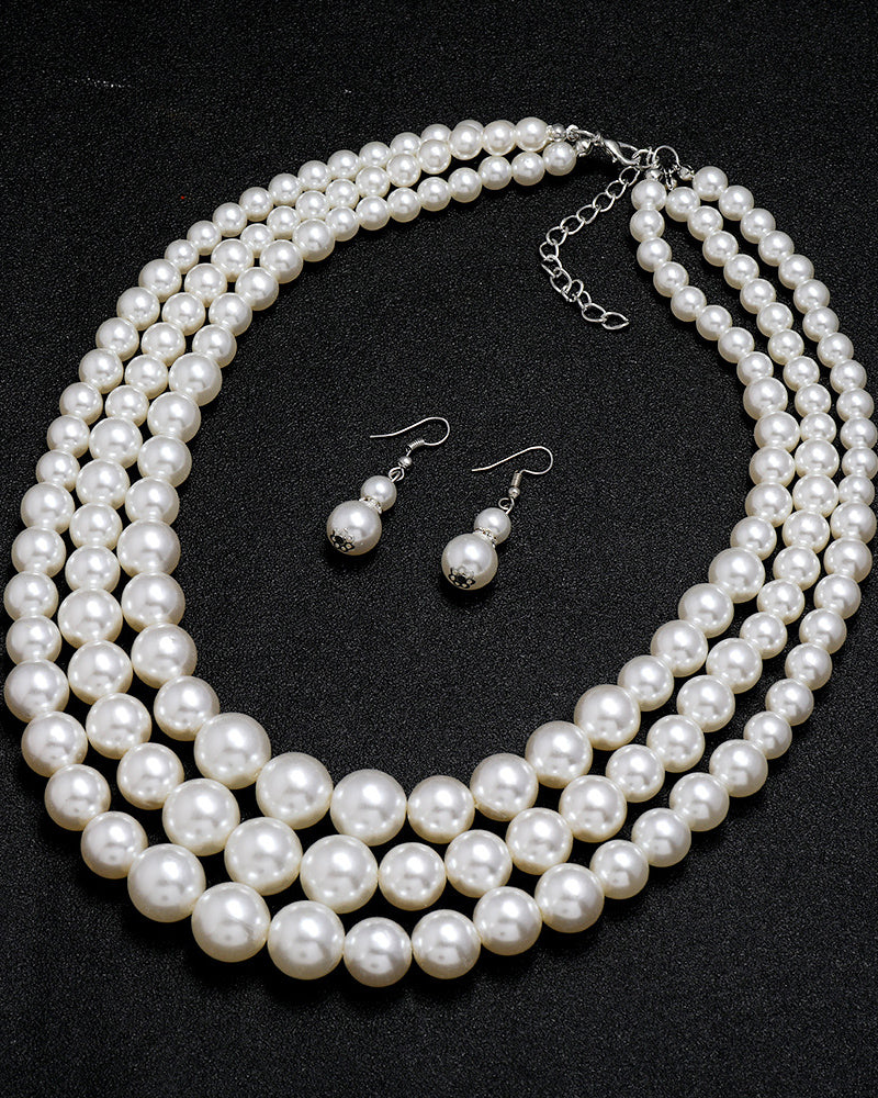 Elegant Multi-Layer Pearl Necklace Earrings