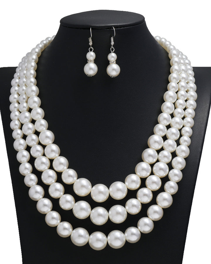 Elegant Multi-Layer Pearl Necklace Earrings