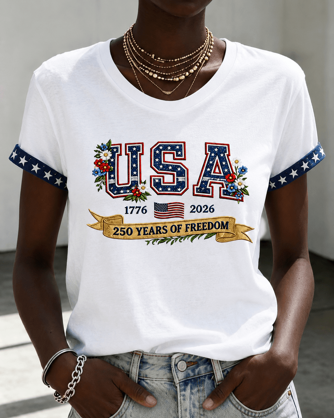 250 years of freedom Crew Neck Short Sleeve Tshirt