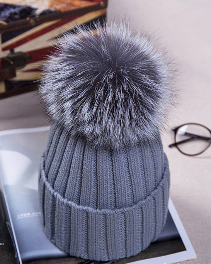 Oversized Pom-Pom Woolen Knitted Beanie
