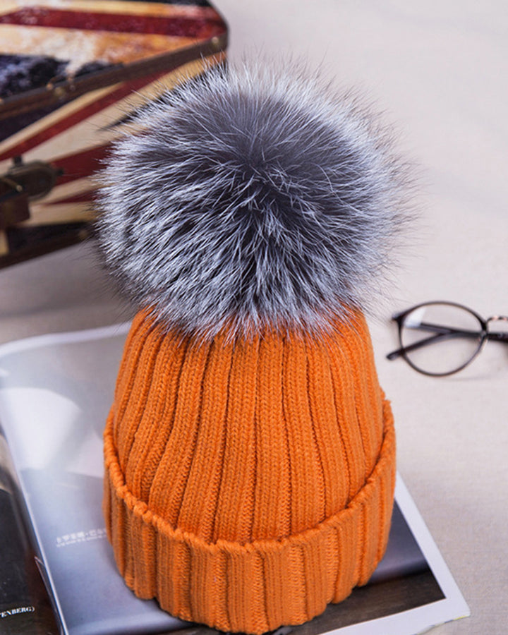 Oversized Pom-Pom Woolen Knitted Beanie