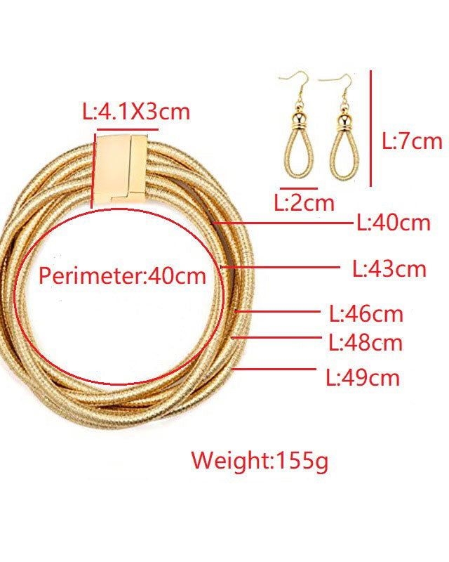 Layered Braided Choker Necklace Earring Set
