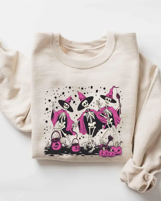 Halloween Dancing Skeleton Cotton Long Sleeve Sweatshirt