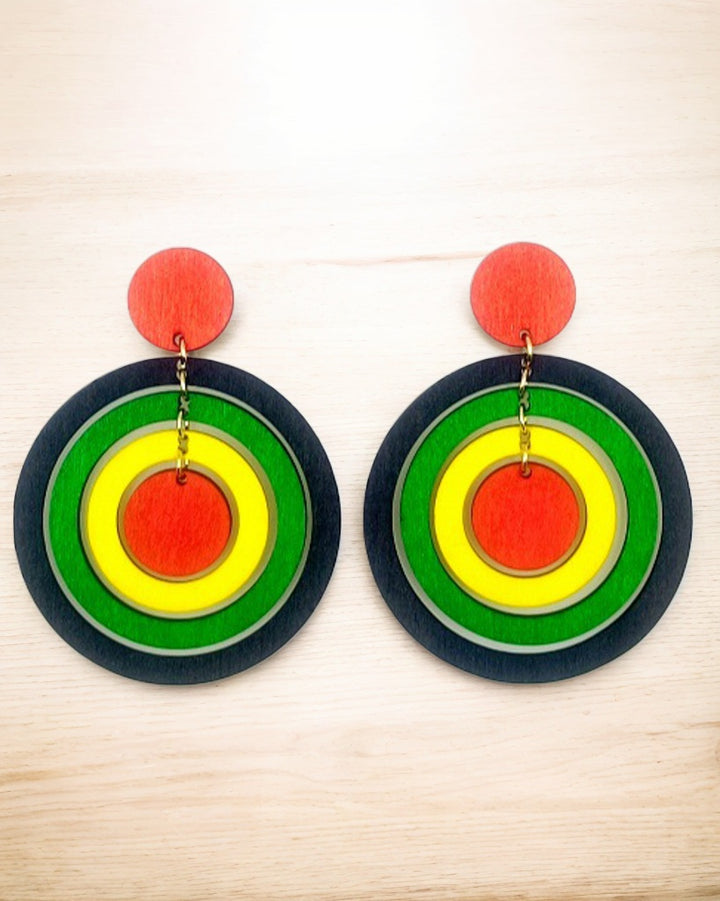 Geometric Round Wooden Black History Month Earrings