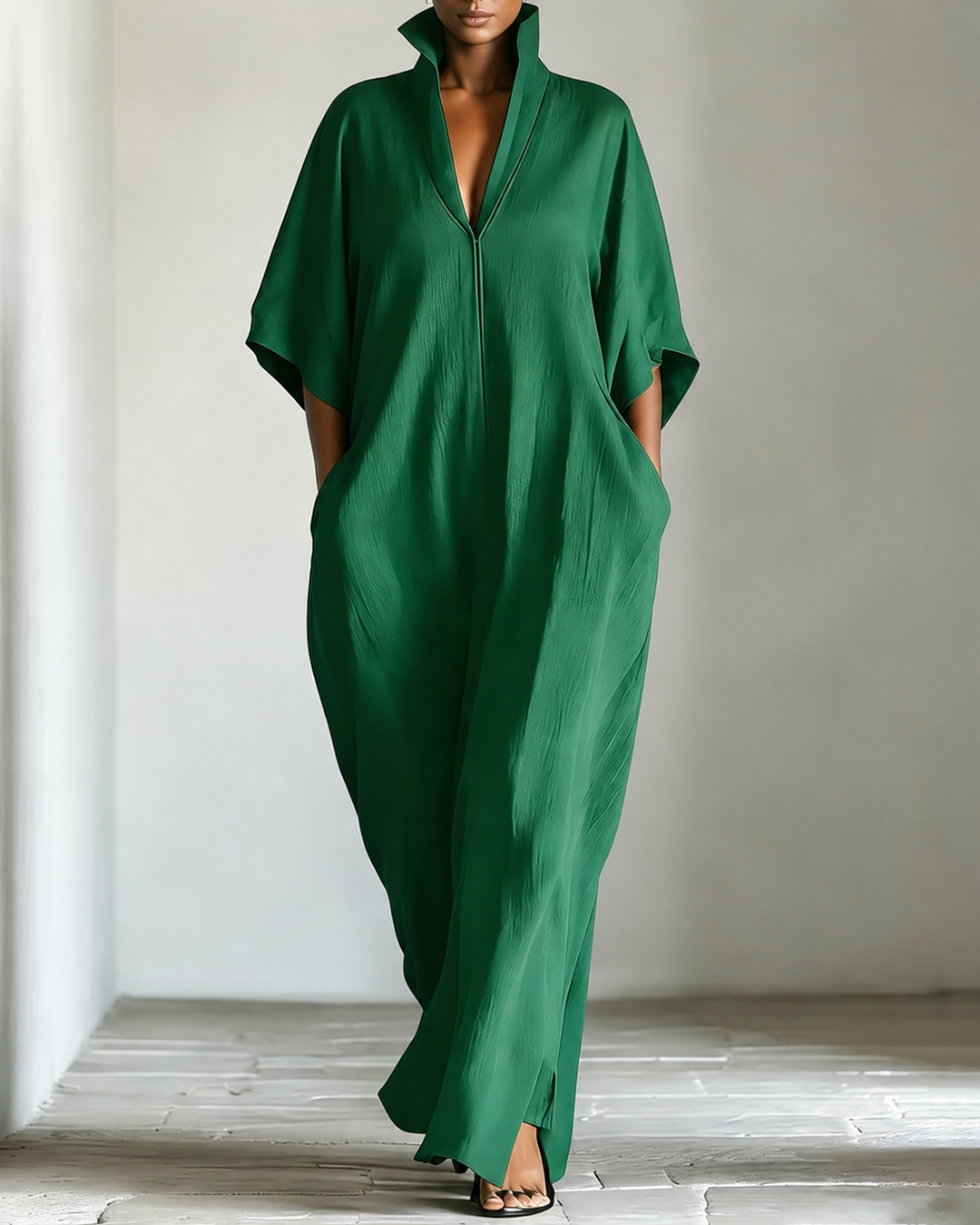Mid-length Sleeve V-neck Casual Loose Dress