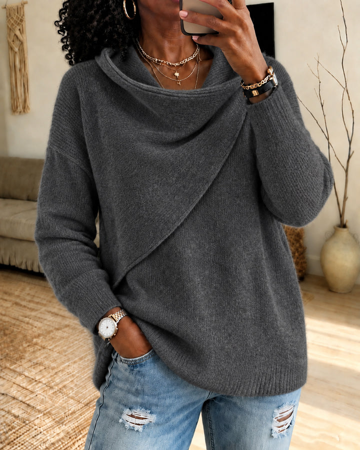 Asymmetric Collar Long-sleeve Knit Sweater