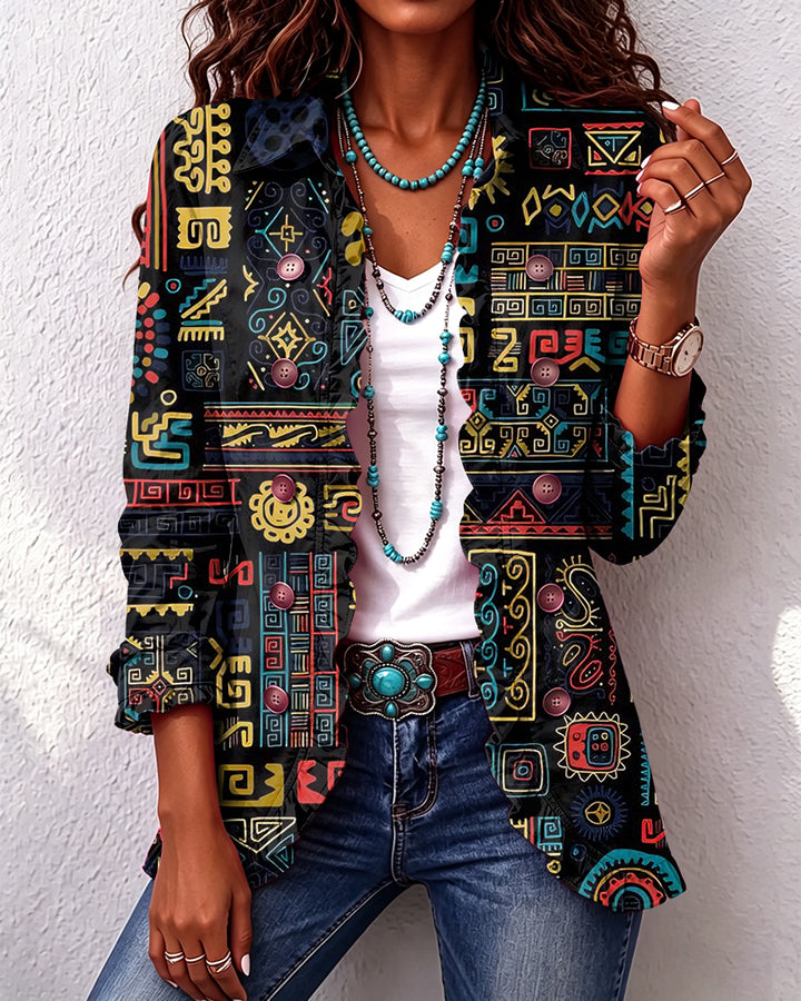 Fun Totem Culture Linen Blend Ruffle Jacket