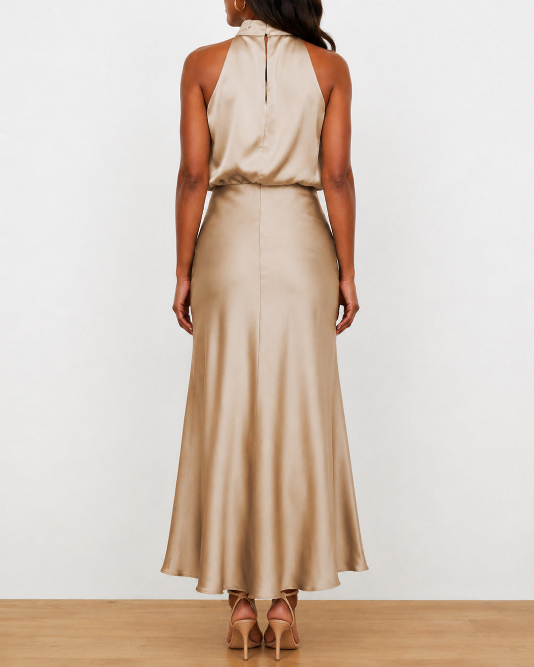Women's  Satin Halter Design Midi Dress