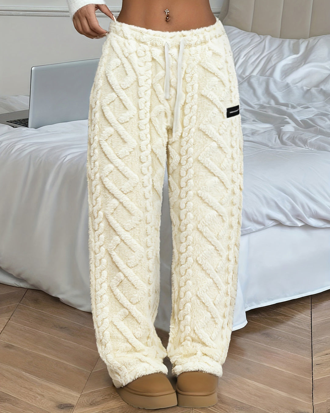 Women's Cable Knit Fuzzy Wide Leg Pants