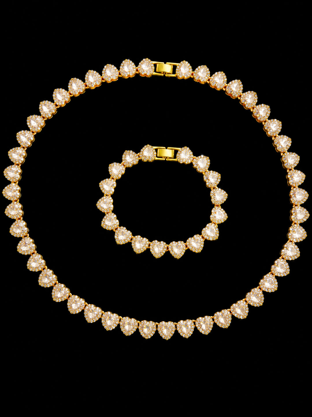 2Pieces/Set Bling Bling Love Heart Shape Chain Necklace and Bracelet
