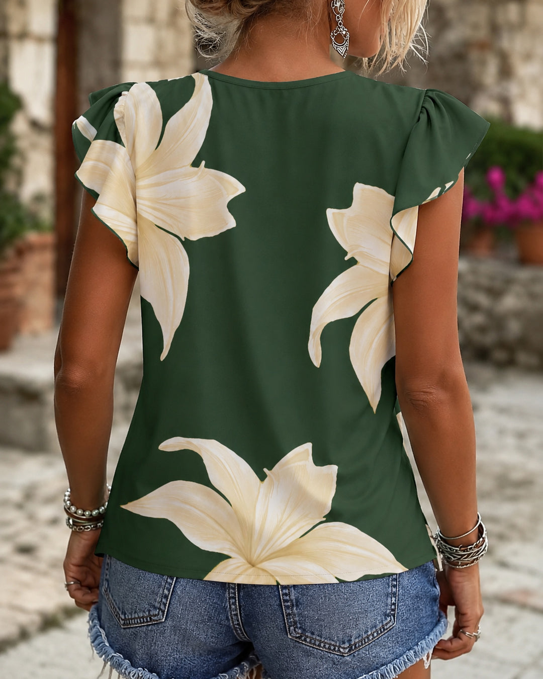 Casual Minimalist Style Floral Asymmetrical Print Pattern Women Shirt,