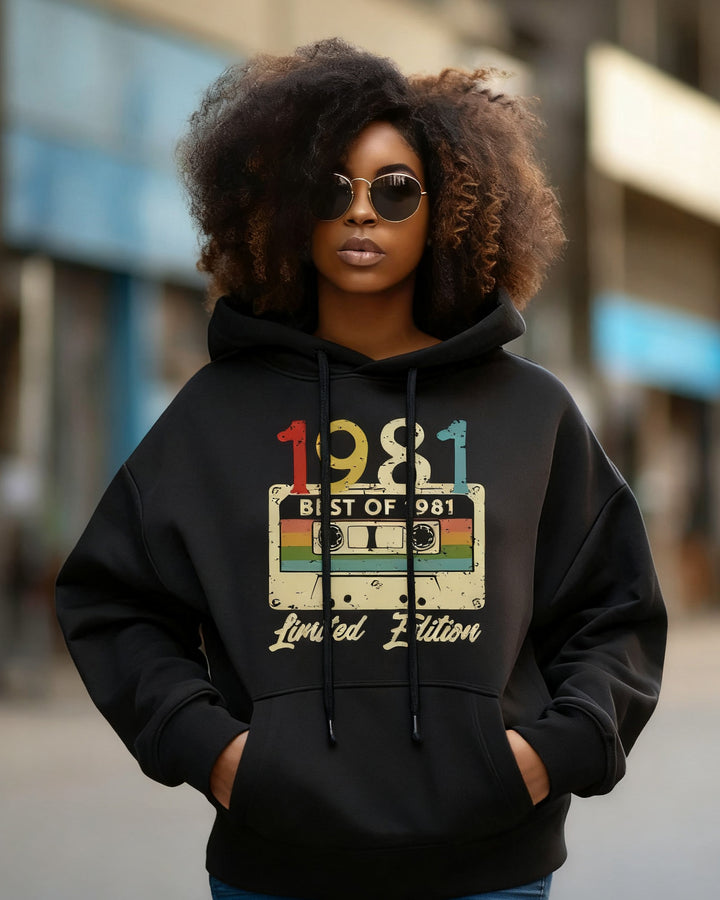 Audiotape And Letter Graphic Cotton Long Sleeve Hoodies