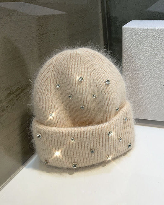 Rhinestone-embellished Knitted Warm Hat