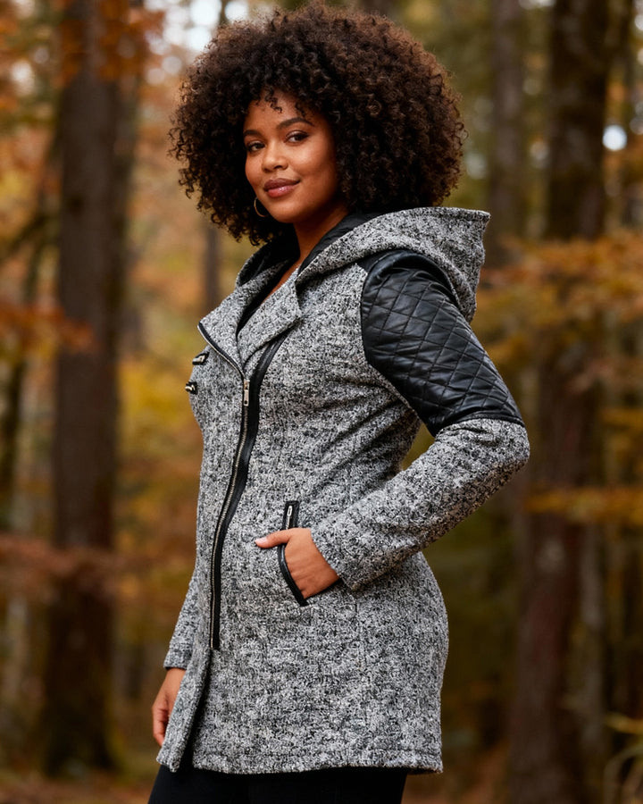 Amazon Women's Autumn And Winter Mid-length Hooded Loose Slant Zipper Wool Coat Coat Composite Plush Cotton-padded Jacket