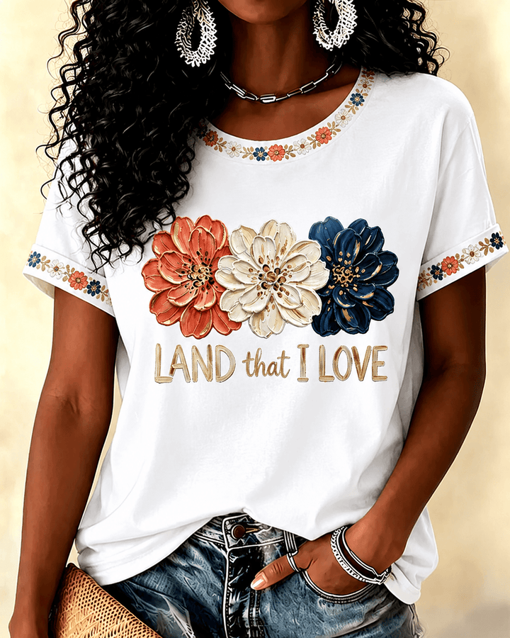 250th America Floral Flag Crew Neck Short Sleeve Tshirt