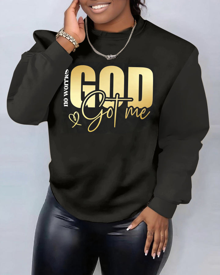 Gold Print God Got Me Crewneck Long Sleeve Sweatshirt