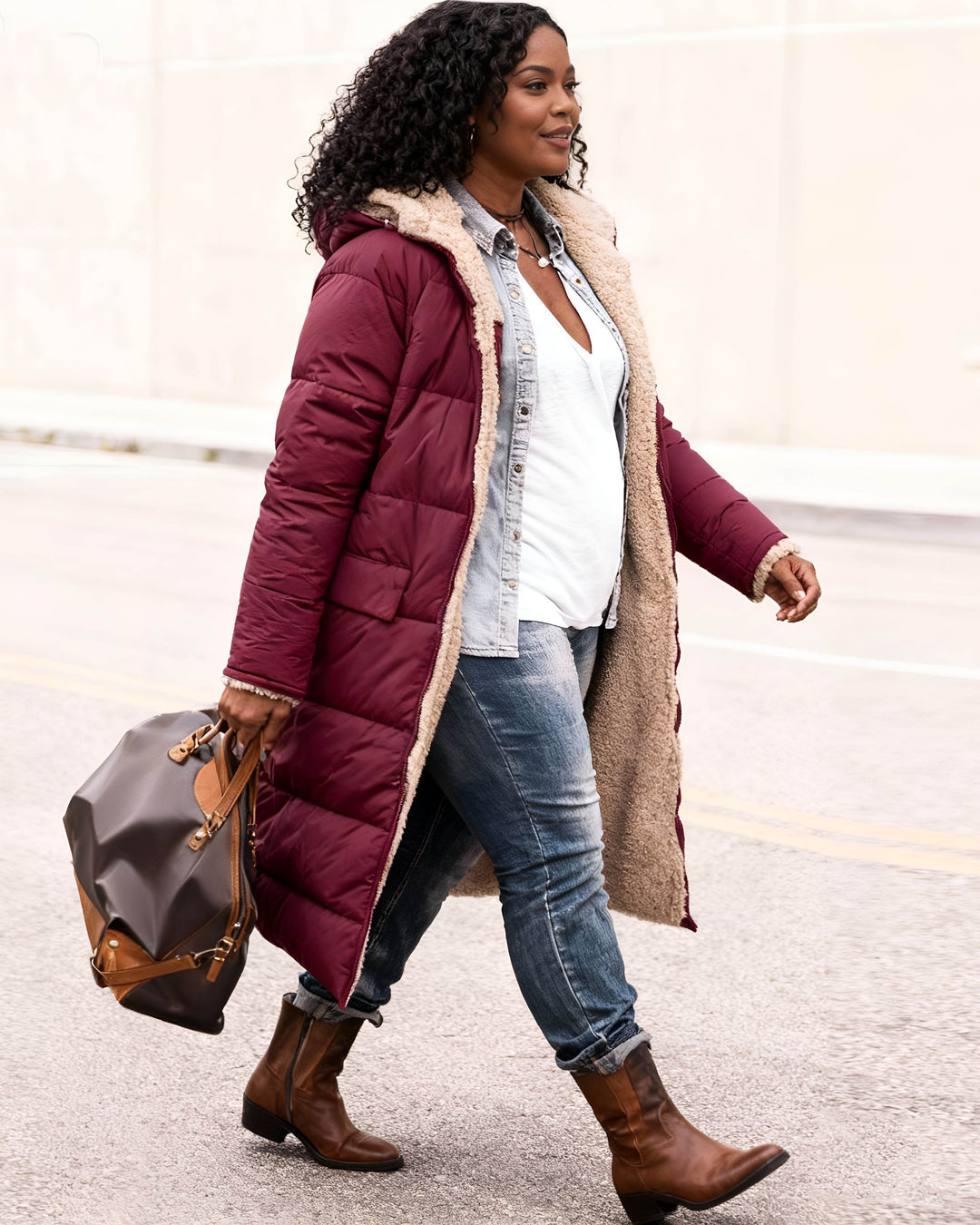 Warm Coat Hooded Coat Wool Collar Cotton Coat