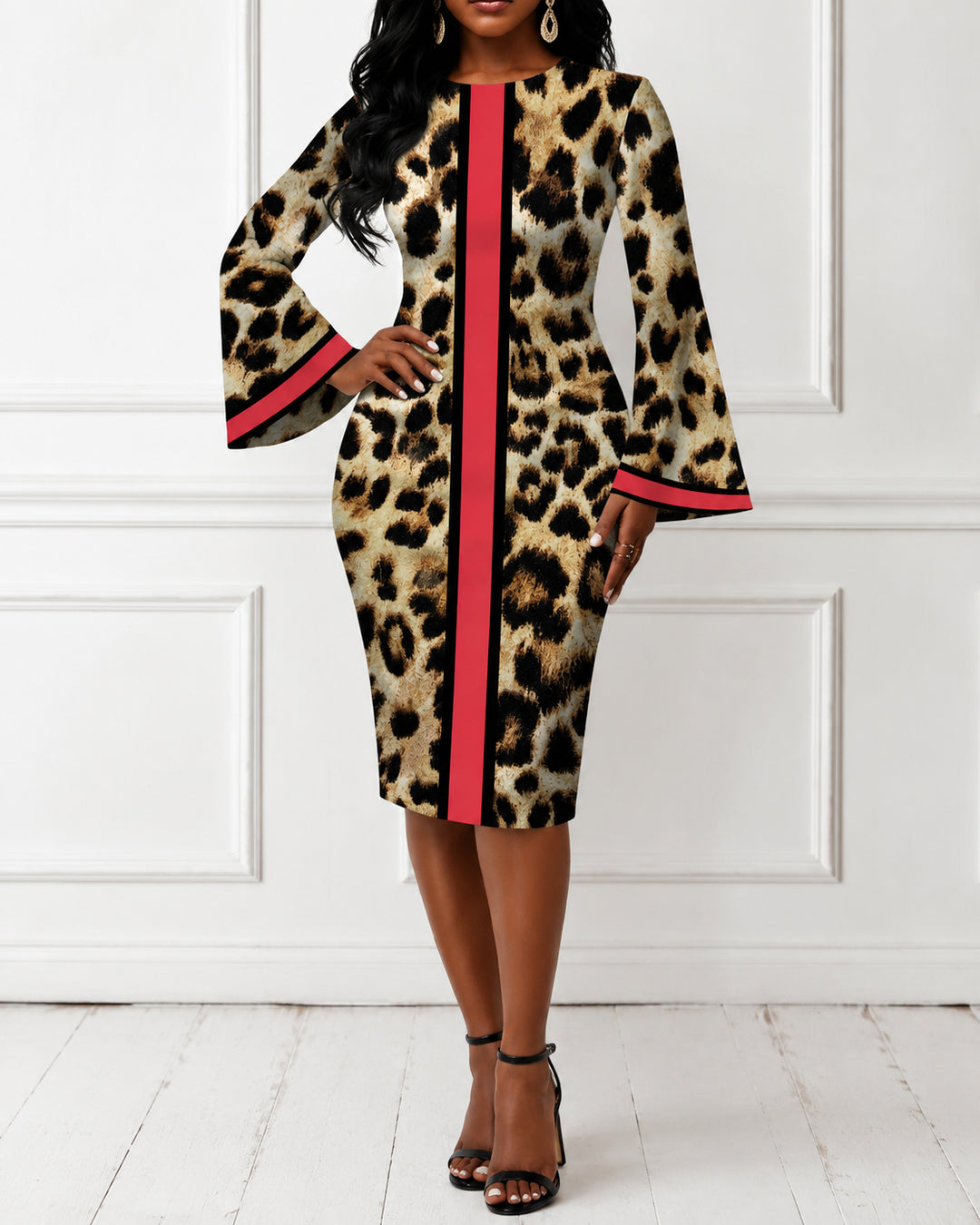Sexy Leopard Print Stripes Flared Sleeves Mini Dresses