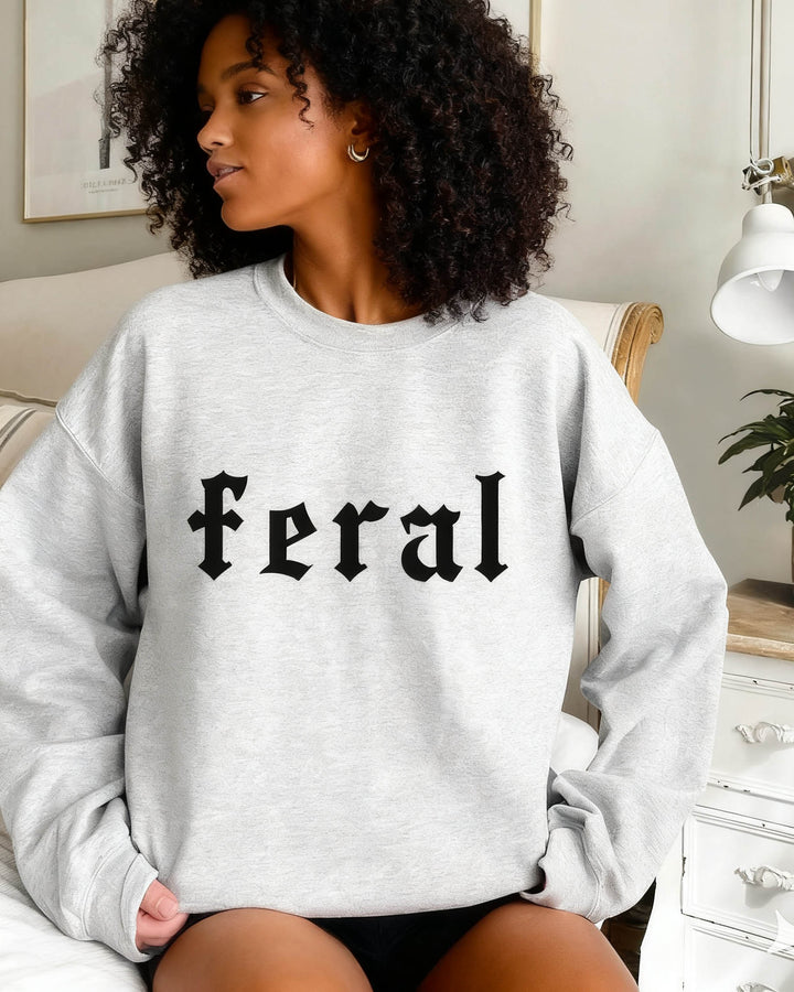 Feral Girl Print Crewneck Long Sleeve Sweatshirt