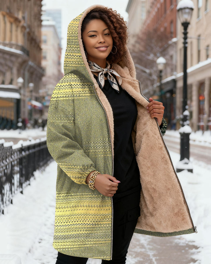 Green Bohemian Stripes Long Sleeve Zip-Up Fleece Long Hoodies