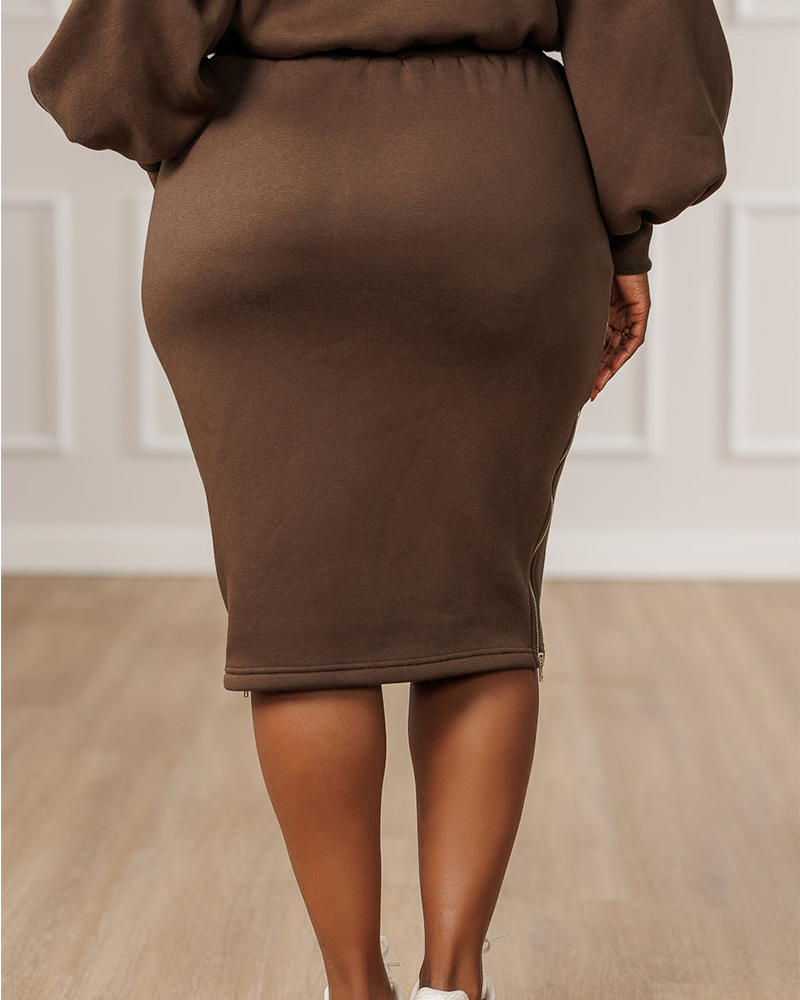 High-Waisted Fitted Heavy-Weight Skirt Sweat Set with Drawstring Waist, Pockets & Side Zipper