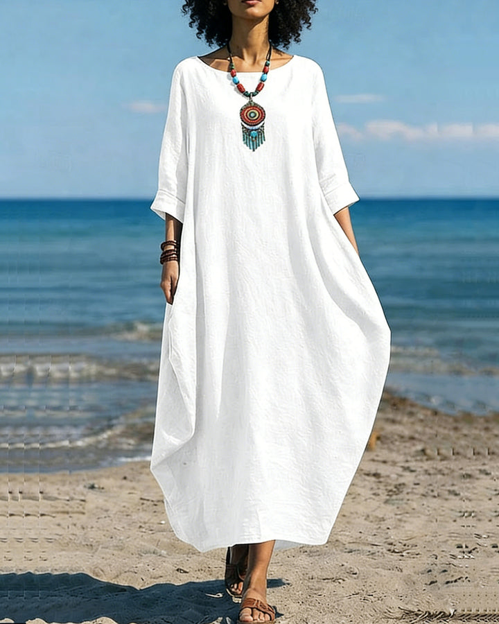 Women's Cotton Linen Maxi Dress Shift Dress