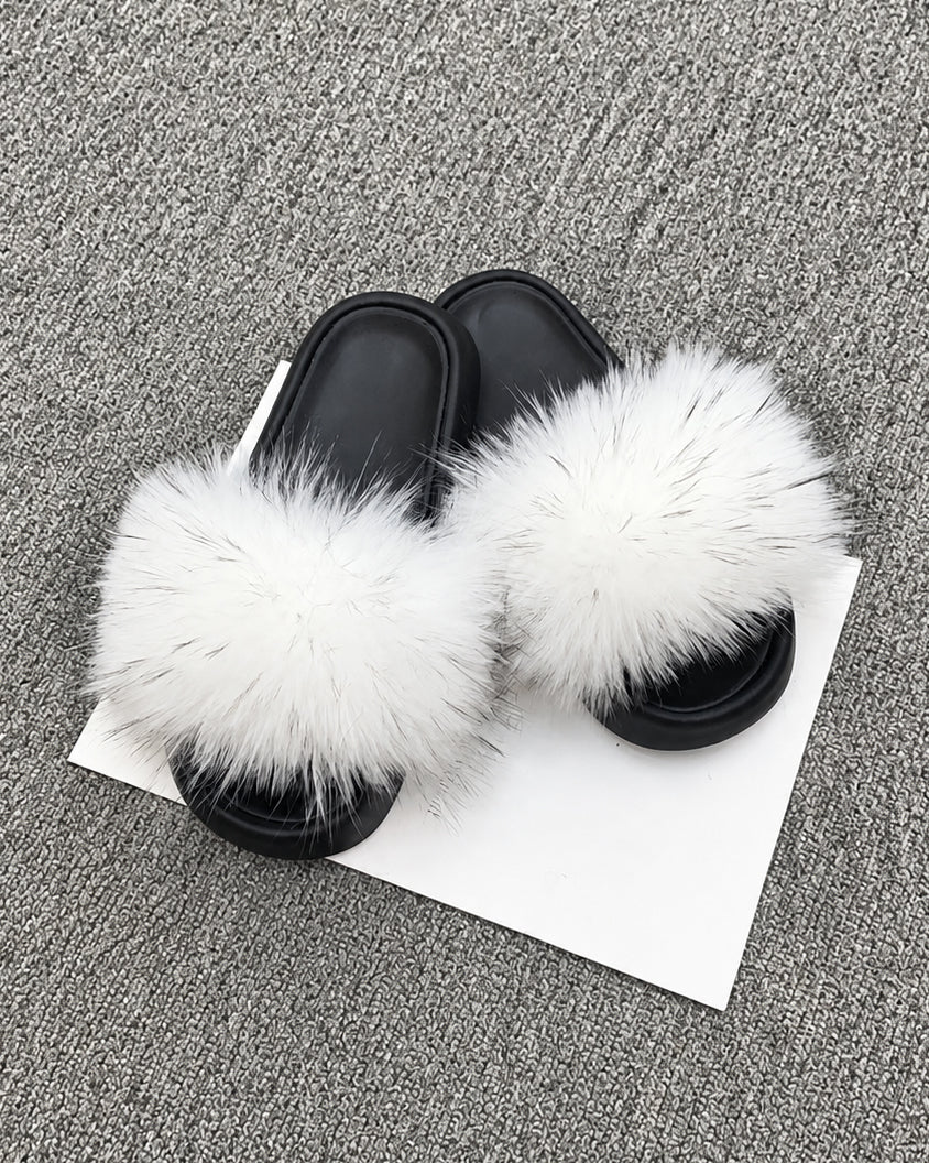 Stylish Raccoon Fur Casual Slippers