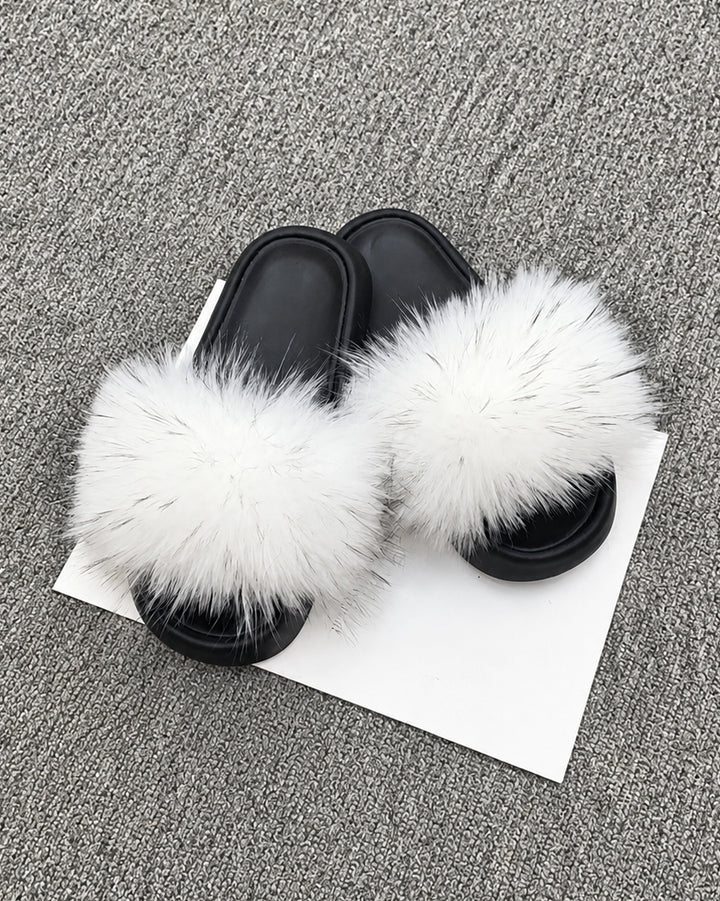 Stylish Raccoon Fur Casual Slippers