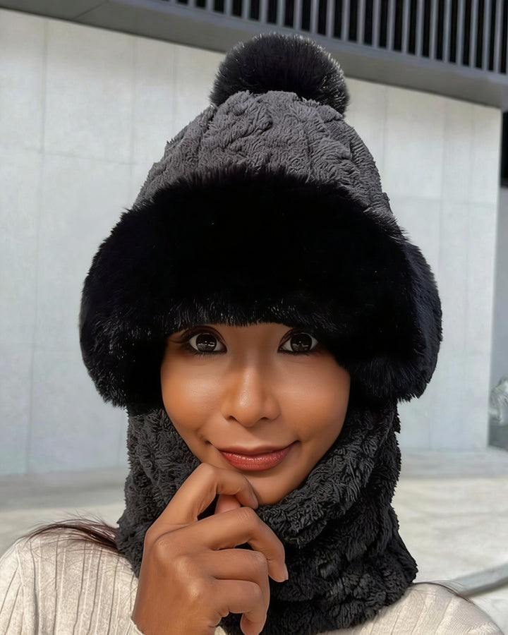 Hat And Scarf One-piece Plus Velvet Padded Windproof Cold-proof Cap