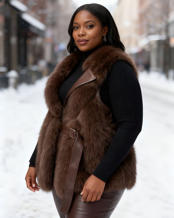 Women's Faux Fox Fur Vest Slim-Fit Slimming Fashionable Young Solid Color Jacket