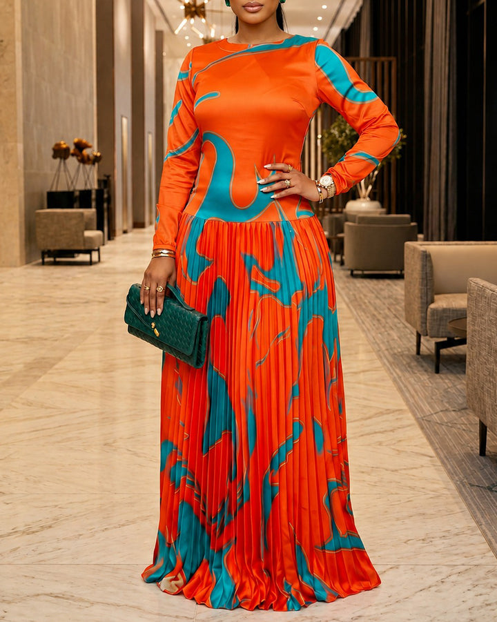 Satin Pleated Maxi Dress Statement Pleated Gown