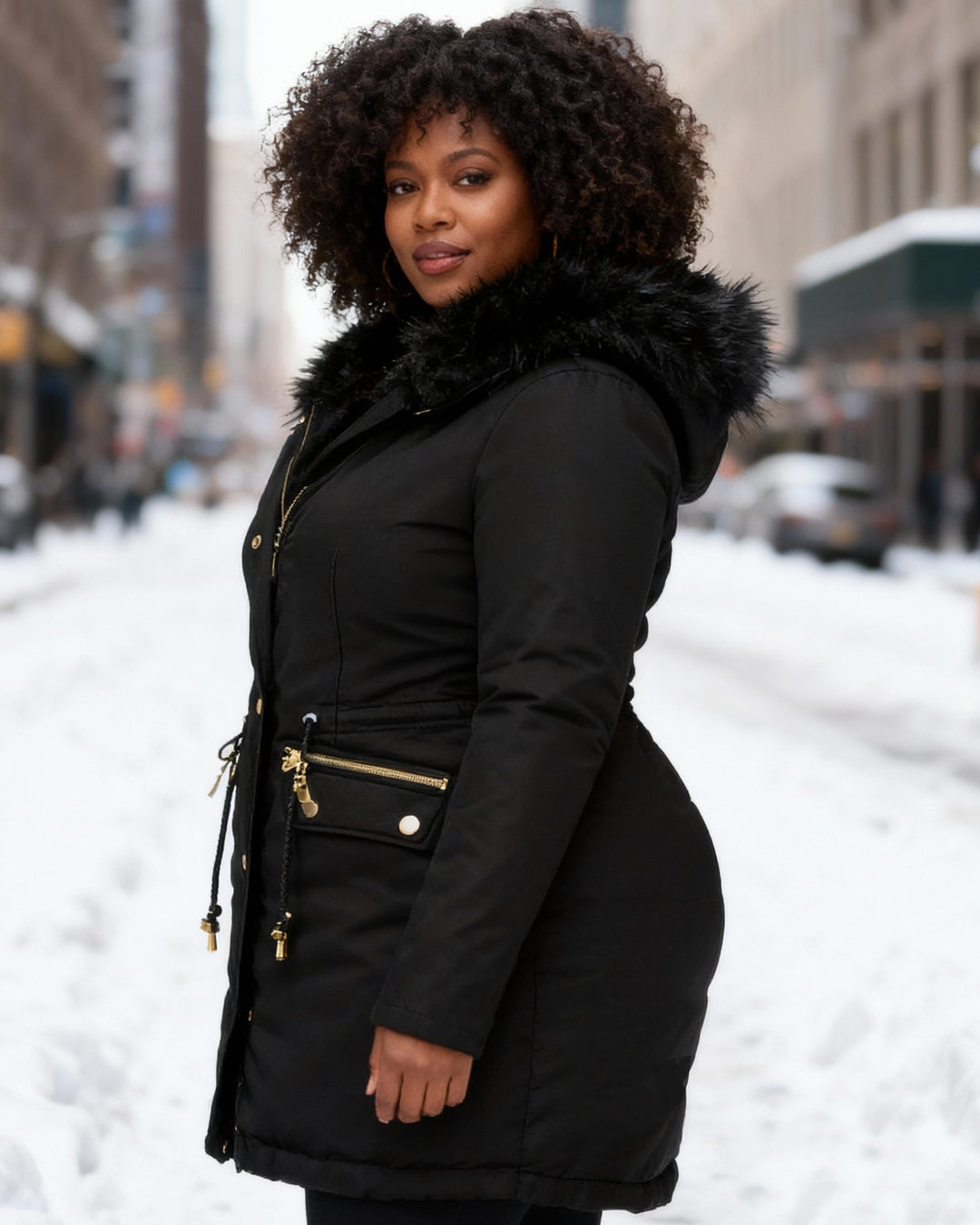 Autumn And Winter Solid Color Fur Collar Hooded Long Thick Warm Cotton-padded Coat